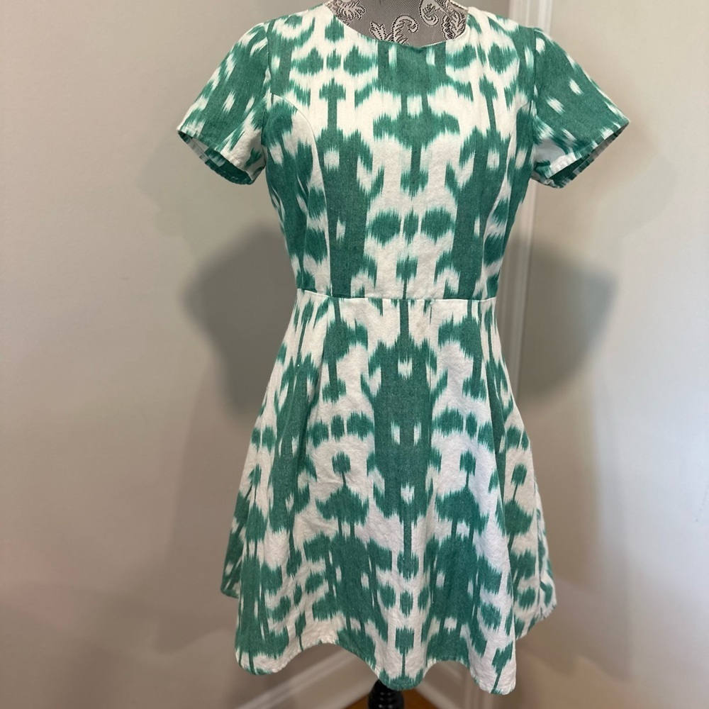 Vineyard Vines Women Sz:6 Green Casual Cotton Tie dye Short Sleeve Aline Dress.